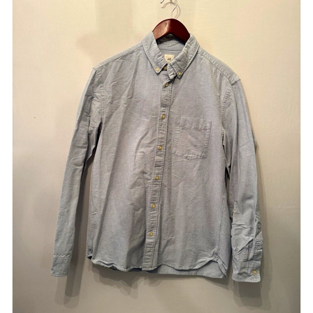 H&M LOGG Mens M Blue Woven Cotton Long Sleeve Button-Down Button-Up Shirt